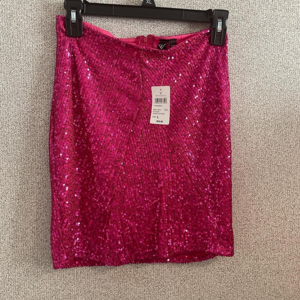 Windsor Fuchsia Pink Sequin Mini Skirt Bodycon Party Night Out S50033 Size L NWT